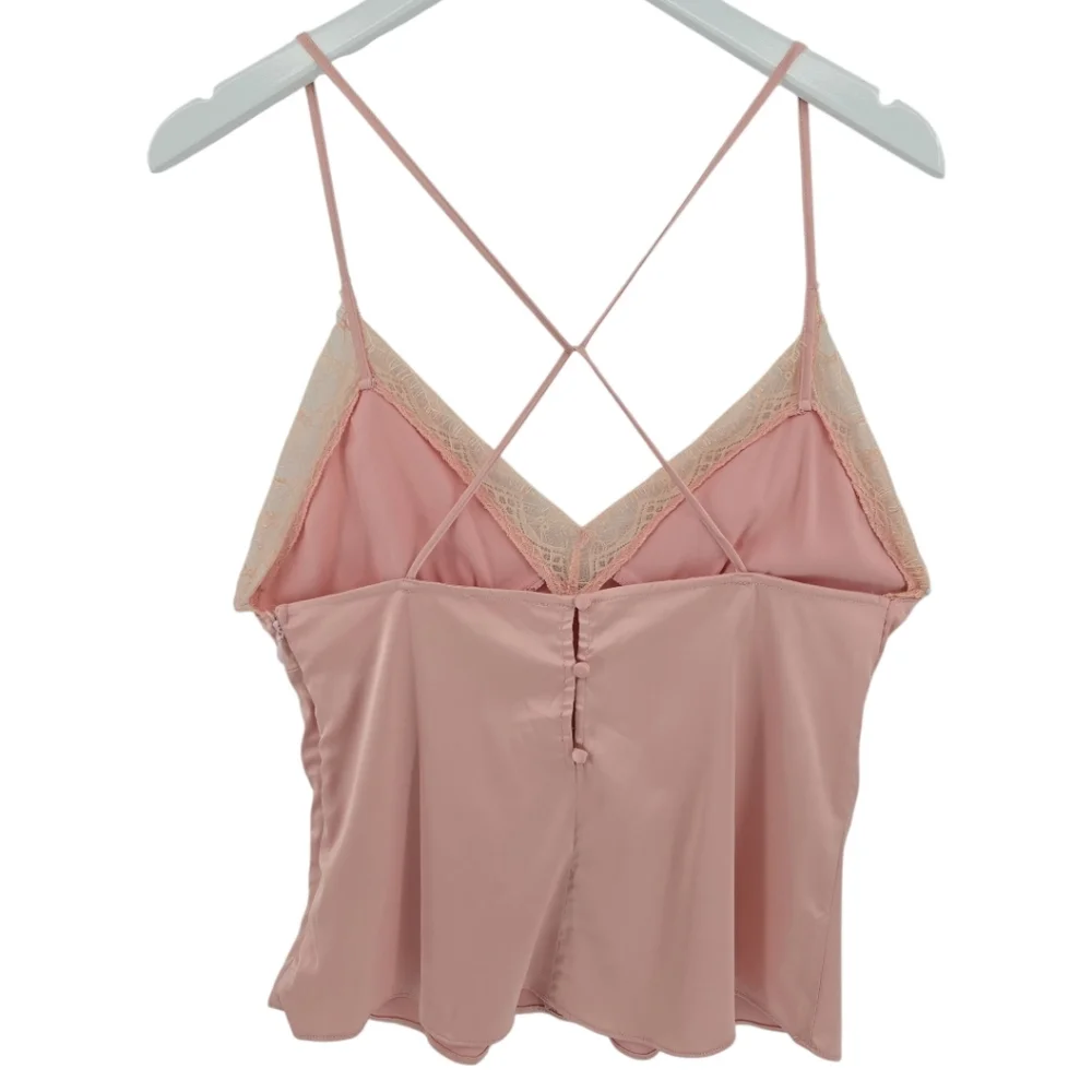 Superdown By The Way Camisole Size Medium Lace Trim Pink Cross Back Buttons